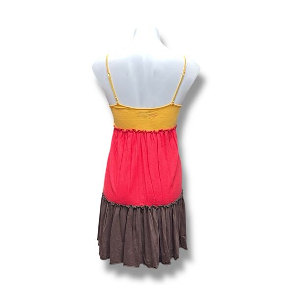 Energie Babydoll Mini Dress Sz S Color Block Tiered V Neck Jersey Y2K Boho Soft - Picture 2 of 5